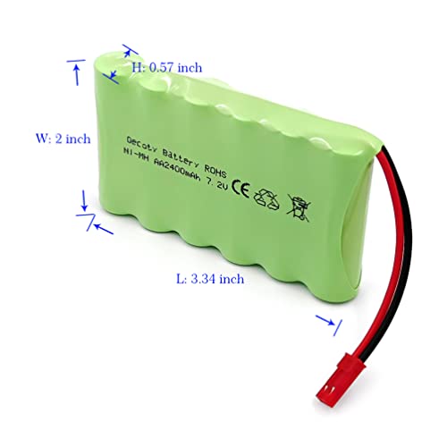 7.2V Ni-MH Battery Pack, 2400mAh Rechargeable AA Battery with USB Charge Cable, JST Plug for RC Car, Truck, Tank, Boat, Toys