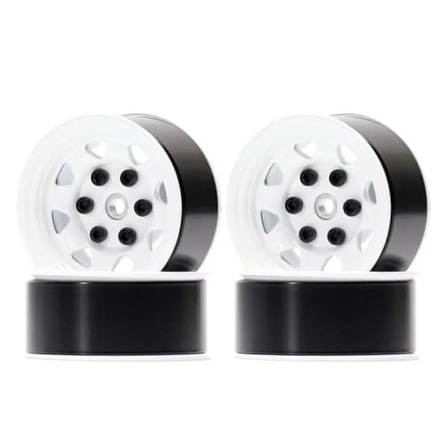 4PCS 1.55 inch Metal Beadlock Wheel Hub RC Car Aluminum Alloy Wheel Rim Compatible with 1/10 RC Crawler Car Model D90 TF2 Tamiya CC01 CC02 LC70 LC80 (White) - color: White