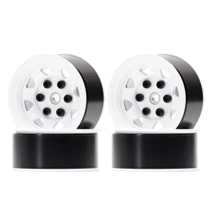 4PCS 1.55 inch Metal Beadlock Wheel Hub RC Car Aluminum Alloy Wheel Rim Compatible with 1/10 RC Crawler Car Model D90 TF2 Tamiya CC01 CC02 LC70 LC80 (White) - color: White