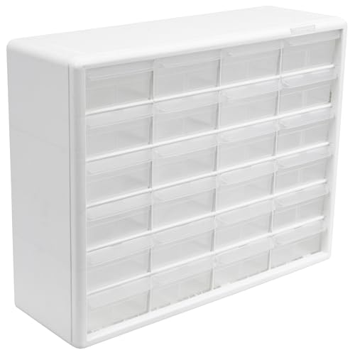 Akro-Mils 24-Drawer Plastic Storage Cabinet, 20" W x 6" D x 16" H, White | Plastic Cabinet w/ Drawers for Garage Organization, Beads, Building Bricks Storage, Teacher Toolbox, Makeup Organizer, 10124 - color: White, size: 24 Drawer, style: 1 Pack