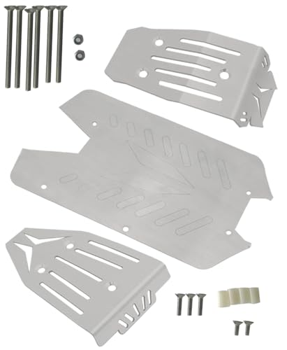 Stainless Steel Front Center Rear Chassis Armor Skid Plate Set for 1/10 Vorteks 4x4 3S Blx 4WD,RC Upgrades Part Front Chassis & Center Chassis & Rear Chassis Hop Ups,Silver,Upgrade 2022