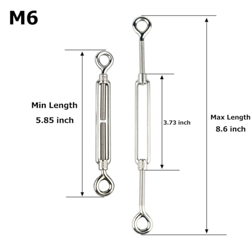 10Pcs M6 Eye & Eye Turnbuckle Heavy Duty Tensioner Adjustable Shade Sail Hardware for Tightening Up Metal Cable Wire 1/4" - style: M6 Eye & Eye