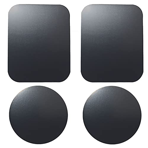 SALEX Replacement Metal Plates Set 4 Pack for Magnetic Car Phone Holders, Wall, Air Vent Mounts, Cases, Magnets. Kit of 2 Black Round and 2 Rectangular Iron Discs Without Holes. 3M Adhesive Backing. - color: Mix / 4 Pack