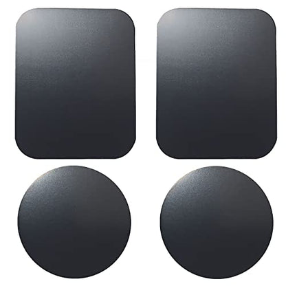SALEX Replacement Metal Plates Set 4 Pack for Magnetic Car Phone Holders, Wall, Air Vent Mounts, Cases, Magnets. Kit of 2 Black Round and 2 Rectangular Iron Discs Without Holes. 3M Adhesive Backing. - color: Mix / 4 Pack