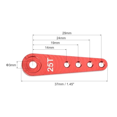 MECCANIXITY 6 Pcs Aluminum Servo Horn Long 25T 25 Teeth Steering Arm 37mm Length Red Suitable for DIY RC Car/Boat/Airplanes Boat Model Accessories - color: Red