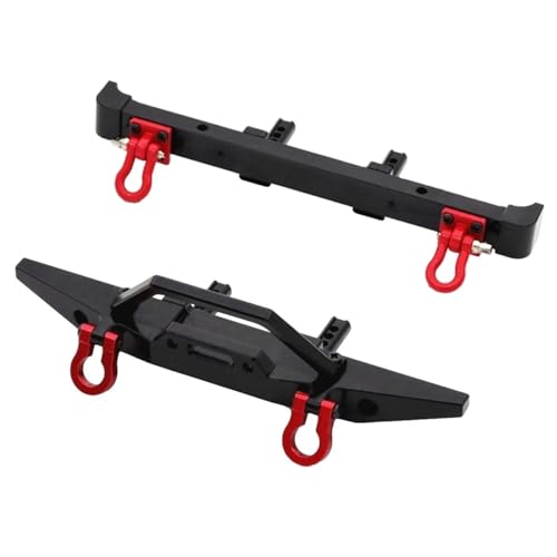 Metal Front and Rear Bumper Set with Bull Bar Red Tow Hooks Upgrades for MN MN128 1/10 RC Crawler Car Accessories (Front Rear Black) - color: Front Rear Black