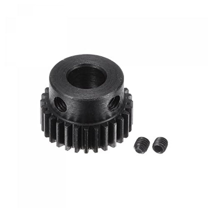 uxcell Pinion Gear Set, 45# Carbon Steel Motor Rack Spur Gear with Step Black, 0.5 Mod 28T 6mm Bore 15mm Outer Dia, M3 Set Screws Included