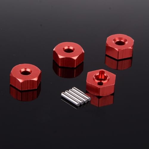 1/10 12mm Wheel Drive Hex with Pin Screws for 1:10 RC RC Buggy Truck Car Upgrade Parts Slash 2WD HSP 102042 122042 Redcat Rc4wd Tamiya Axial SCX10 D90 Hpi LRP WLtoy 4PCS (Red) - color: Red