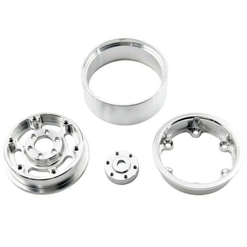 1.3” RC Beadlock Wheels, 4PCS CNC Aluminum Wheel Rims for 1/18 1/24 RC Crawler Upgrade (Silver)