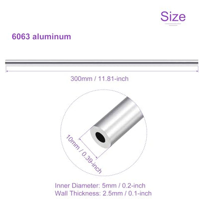 DMiotech 3Pack (10mm OD x 5mm ID) 6063 Aluminum Round Tube 300mm Length Industry Metal Tubing for Machinery Frame Construction DIY Projects - size: 10mm x 5mm x 300mm