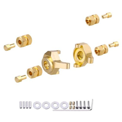 Hobbypark Brass Steering Knuckles Carriers and Brass Extended 7mm Wheel Hex Hubs Adapters for Axial SCX24 Upgrades Parts 1/24 RC Crawler Car (Gold) - color: Gold