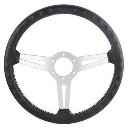 14 inch Genuine Leather 6 bolt Steering Wheel with Silver Spokes | Flat Drift Racing Steering Wheel White Stitching - color: 5126H-Silver