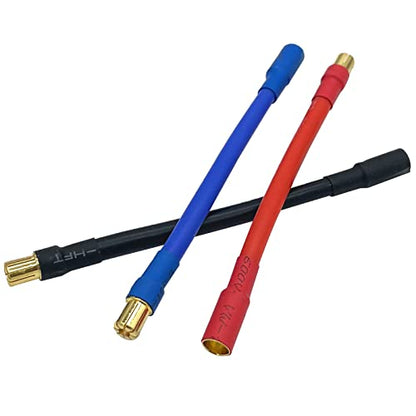 3pcs/Set 6.5MM Bullet Male to Female 10AWG 10CM ESC Extension Cable for RC Car Boat Brushless Motor ESC (6.5mm Male to 6.5mm Female) - style: 6.5mm male to 6.5mm female