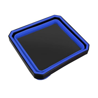 Collapsible Magnetic Parts Tray Set, Silicone Foldable Square Tool Bowls for Screw, Nuts & Small Metal Parts, Dual-Sided Magnet Base Auto Tool Organizer, Universal for Vehicles (Blue) - color: Blue