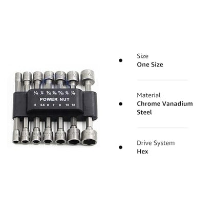 Power Nuts Driver Drill Bit Tools Set Metric Socket Wrench Screw 1/4'' Driver Hex Keys 14PCS - size: One Size