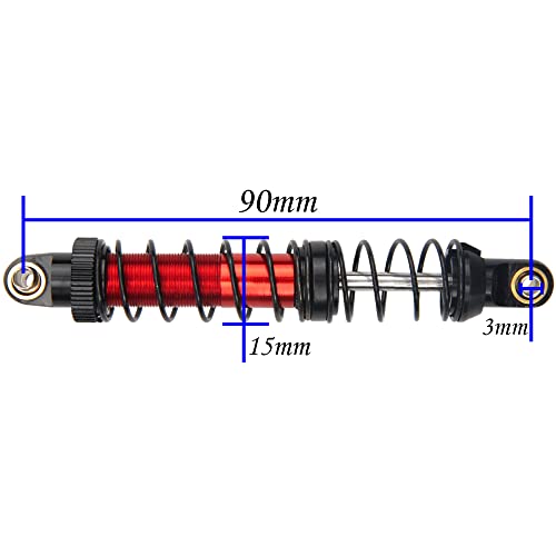 4Pcs Vgoohobby Metal Shocks Absorber Adjustable Dampers Compatible with Axial SCX10 Traxxas TRX4 D90 90046 Redcat Gen7 1/10 RC Crawler Car (Red,90mm)