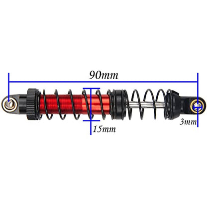 4Pcs Vgoohobby Metal Shocks Absorber Adjustable Dampers Compatible with Axial SCX10 Traxxas TRX4 D90 90046 Redcat Gen7 1/10 RC Crawler Car (Red,90mm)