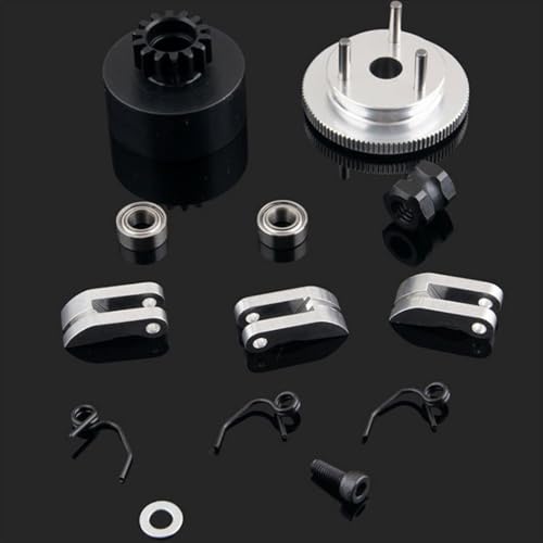 1/8 RC Car 14T Clutch Bell Flywheel Assembly Kit Shoes Bearings Gear Engine Nut Springs Cone for 1:8 RC Buggy Truck Car KYOSHO HPI HSP Axial Himoto 21-28cxp Nitro Engine Parts (Silver) - color: Silver