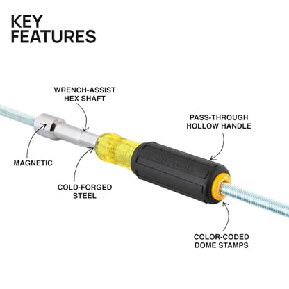 Klein Tools 654916 Heavy-Duty Hollow Shaft Nut Driver, Color-Coded 9/16-Inch Hex, Pass Through Design, 6-Point Socket, and Cushion-Grip Handle - size: 9/16-Inch