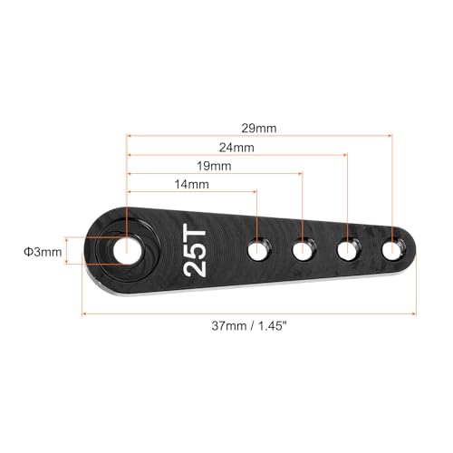 MECCANIXITY 6 Pcs Aluminum Servo Horn Long 25T 25 Teeth Steering Arm 37mm Length Black Suitable for DIY RC Car/Boat/Airplanes Boat Model Accessories - color: Black
