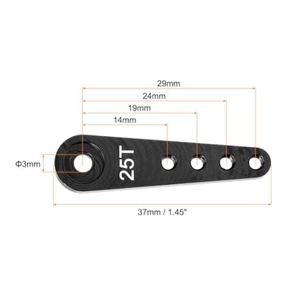 MECCANIXITY 6 Pcs Aluminum Servo Horn Long 25T 25 Teeth Steering Arm 37mm Length Black Suitable for DIY RC Car/Boat/Airplanes Boat Model Accessories - color: Black