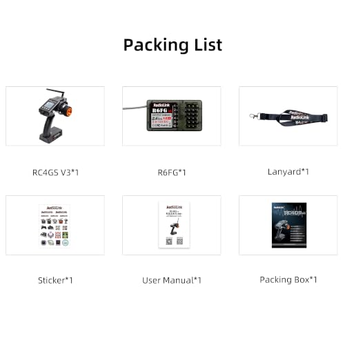 Radiolink RC4GS V3 5CH 2.4G RC Transmitter R6FG Gyro Receiver for Crawler | 2.4GHz Surface Radio Remote Controller Combo, 30 Models Storage for RC Drifting, Bash, Buggy Cars and Boats