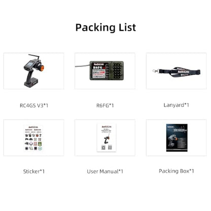 Radiolink RC4GS V3 5CH 2.4G RC Transmitter R6FG Gyro Receiver for Crawler | 2.4GHz Surface Radio Remote Controller Combo, 30 Models Storage for RC Drifting, Bash, Buggy Cars and Boats