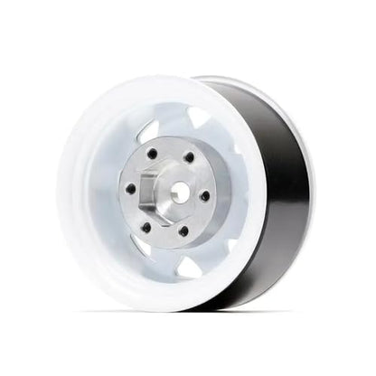 4PCS 1.55 inch Metal Beadlock Wheel Hub RC Car Aluminum Alloy Wheel Rim Compatible with 1/10 RC Crawler Car Model D90 TF2 Tamiya CC01 CC02 LC70 LC80 (White) - color: White