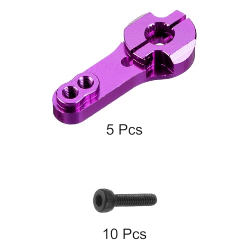 MECCANIXITY 5 Pcs Aluminum Servo Horn 25T Steering Arm 35mm Length Purple Suitable for DIY RC Car/Boat/Airplanes Boat Model Accessories with 2 Pcs Screws - color: Purple