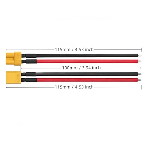 XT30 Connector Adapter with 10cm 16AWG Silicone Wire,5 Pairs XT30 Male and Female Plug Extension Cables for RC Lipo Battery FPV Racing Drone