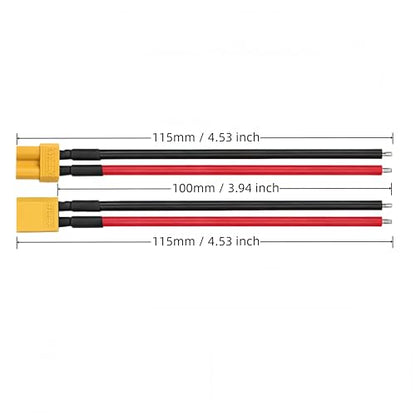 XT30 Connector Adapter with 10cm 16AWG Silicone Wire,5 Pairs XT30 Male and Female Plug Extension Cables for RC Lipo Battery FPV Racing Drone