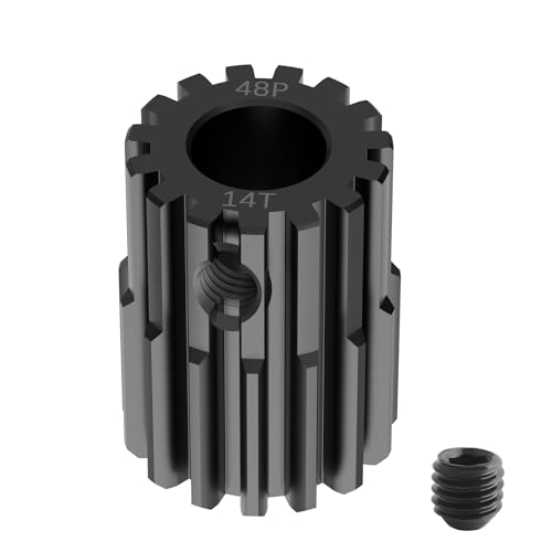 Pinion Motor Gear, 48P 14T, 1/8 in (3.175mm) Shaft Hole | 48 Pitch 14 Teeth, 1045 Hardened Carbon Steel, 1/8 Inch Shaft Hole, RC Motor Pinion Upgrade, for 1/10 RC Brushless Crawler - size: 48P 14T