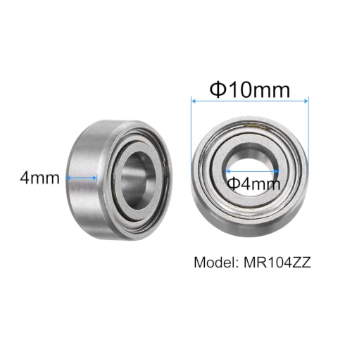 uxcell 20pcs MR104ZZ Deep Groove Ball Bearings 4x10x4mm Chrome Steel Miniature Bearing Double Shielded Precision Bearings, P6 (ABEC 3) - size: 4x10x4mm