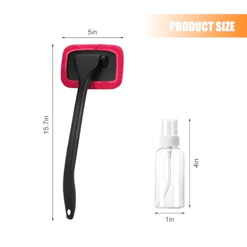 Car Windshield Cleaning Tool, Microfiber Vehicle Window Cleaner with 5 Washable Reusable Cloth Pad & 1 Spray Bottle, Automotive Glass Wiper Cleaning Kit Accessories, Universal Fit (Red) - color: Red