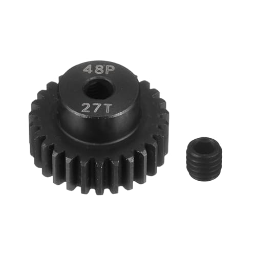 MECCANIXITY 48P Hardened Steel Pinion Gear, 27T 3.175mm Shaft Metal Motor Gear with Hex Key for RC Brushless Brush Motor Model Car Replace(Black) - size: 27T
