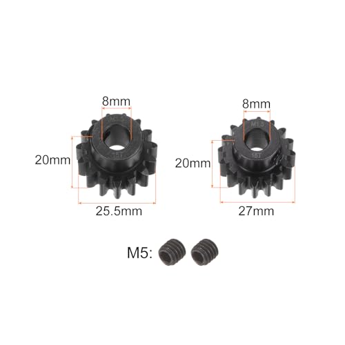uxcell Mod 1.5 Pinion Gear Set 8mm Shaft 15T 16T Motor Gears Hardened Steel Pinion Gear for RC Car (2pcs) - size: Mod 1.5 x 8mm Shaft x 15T 16T Motor