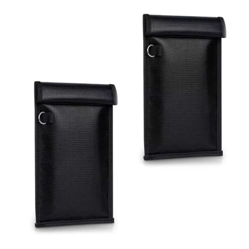 2 PCS Phone Faraday Bags, Water and Fireproof Signal Shielding Pouch for Phone Car Key Walkie-talkies, No Interference Foldable Storage Bag, WiFi/RFID/GPS Signal Jammer (Black)