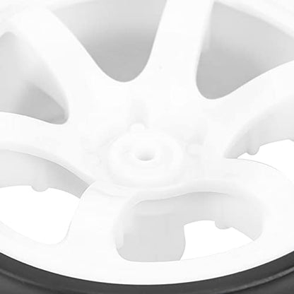 RC Drift Tires, 4PCS 6 Spoke Plastic Wheel Rims with Rubber Tires for 1/10 Scale On Road Drifting Cars, Ideal for Hobbyists Practice Sessions(White)