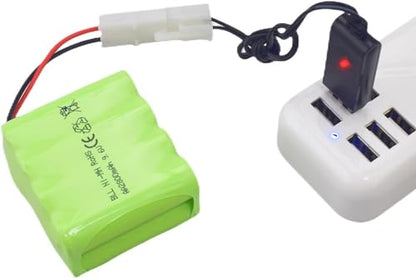 1PCS AA 9.6V 2800mAh Ni-MH High Capacity Battery with Tamiya Plug and USB Charging Cable for Toy Tank Engineering, Flat Semi-Trailer Truck, RC Car Spare Battery Pack