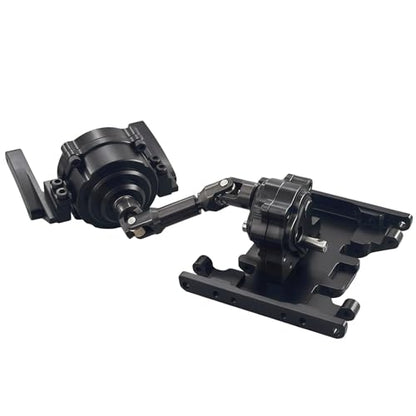 Front Planetary Gearbox Transfer Case Skid Plate Set with Short Drive Shaft for 1/10 RC Crawler SCX10 II Chassis (Black)