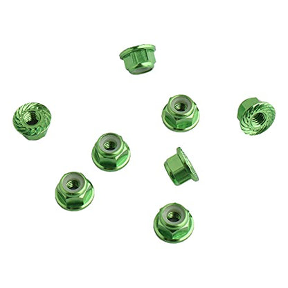 8PCS Flange M4 Lock Nuts Serrated Nylon Self-Tightening Aluminum M4 Wheel Hardware for Axial HPI TLR ECX Model RC Car Vehicles Upgraded Replacement Parts (Green) - color: Green