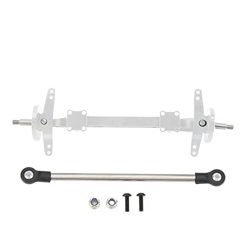 Aluminum Alloy Front Axle and Steering Link Rod Set, Heavy Duty Metal RC Front Steering Axle Kit with Linkage for 1/14 RC Unpowered Tractor Truck (Silver) - color: Silver