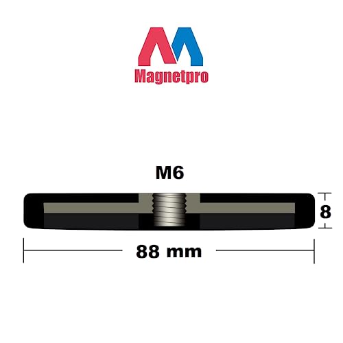 Magnetpro 2 Pieces Strong Rubber Coated Mounting Magnets 120 LB | Anti-Scratch, Over 120 LB Adhesive Power, with M6 Thread Hole and Bolts - size: 120LB - M6 Female 2P