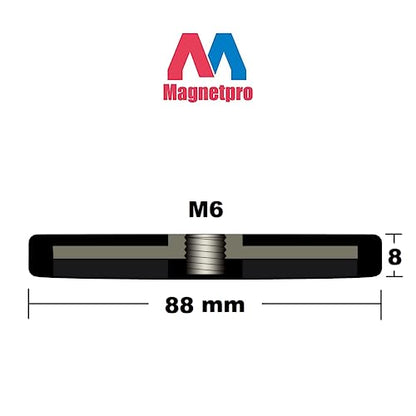 Magnetpro 2 Pieces Strong Rubber Coated Mounting Magnets 120 LB | Anti-Scratch, Over 120 LB Adhesive Power, with M6 Thread Hole and Bolts - size: 120LB - M6 Female 2P
