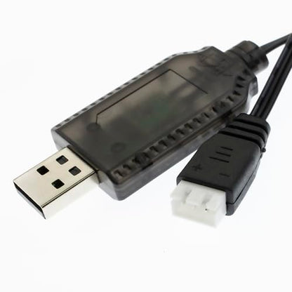 7.4V XH-3P 3-Pin USB Charger Cable for 2S LiPo Battery Packs, 1.8ft Cord | Charges 7.4V 2S LiPo battery packs with XH-3P plug for gel blasters, splatter ball guns, SCX24 RC cars and drones