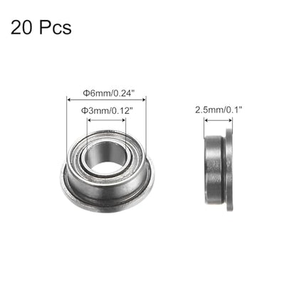 uxcell MF63ZZ Flanged Ball Bearing, 20pcs 3x6x2.5mm Chrome Steel Double Shielded ABEC1 Flange Bearings - size: 3x6x2.5mm