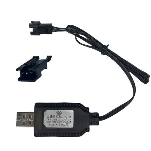 7.4V USB Charger Cable with SM-3PIN Plug Compatible RC Car RC Plane RC Tank RC Boat and Other Remote Control Toys for Universal 7.4V Lipo Battery USB Charger with Battery Protection - color: Black, size: SM-3P_1