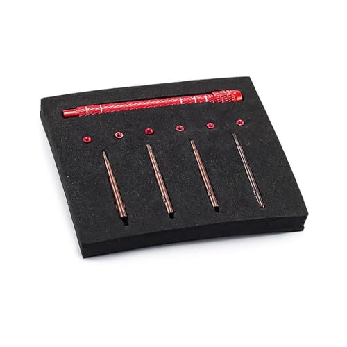 1/30 RC Screwdrivers Set H1.3 Hex T4 Plum Phillips 1.5mm 2.0mm Precision Bits With M2 Nuts Screw Driver Repair Tool Kit For 1:30 1:32 Crawler Car Axial SCX30 0.7" Tires Wheels (Red) - color: Red