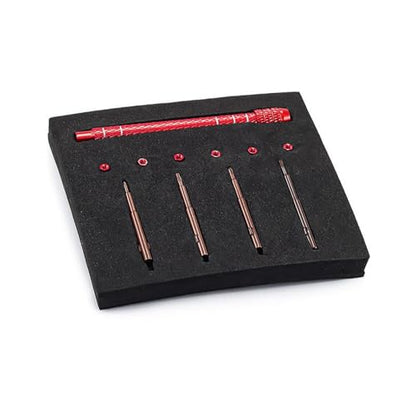 1/30 RC Screwdrivers Set H1.3 Hex T4 Plum Phillips 1.5mm 2.0mm Precision Bits With M2 Nuts Screw Driver Repair Tool Kit For 1:30 1:32 Crawler Car Axial SCX30 0.7" Tires Wheels (Red) - color: Red
