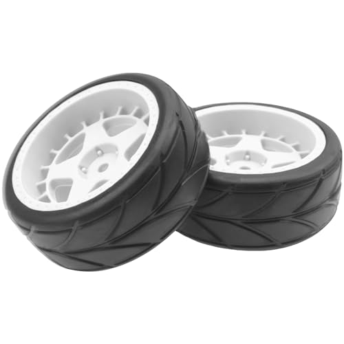 ShareGoo RC OD 2.55" Nylon 12mm Hex Wheels & Rubber Tires Set Compatible with Traxxas Tamiya Sakura HSP Redcat 1/10 RC On-Road Touring Drift Car (White) - color: White